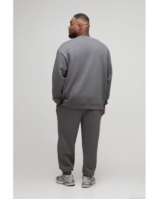 BoohooMAN Gray Plus Basic Oversized Crew Neck Sweatshirt for men