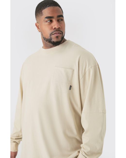 BoohooMAN Plus Oversized Washed Carded Heavy Faux Layer T-shirt in Natural für Herren