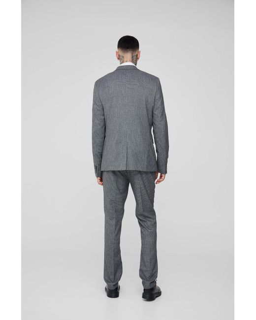 BoohooMAN Gray Tall Mini Dogtooth Single Breasted Slim Fit Suit Jacket for men