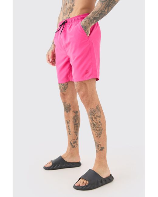 BoohooMAN Pink Tall Mid Length Plain Trunks for men