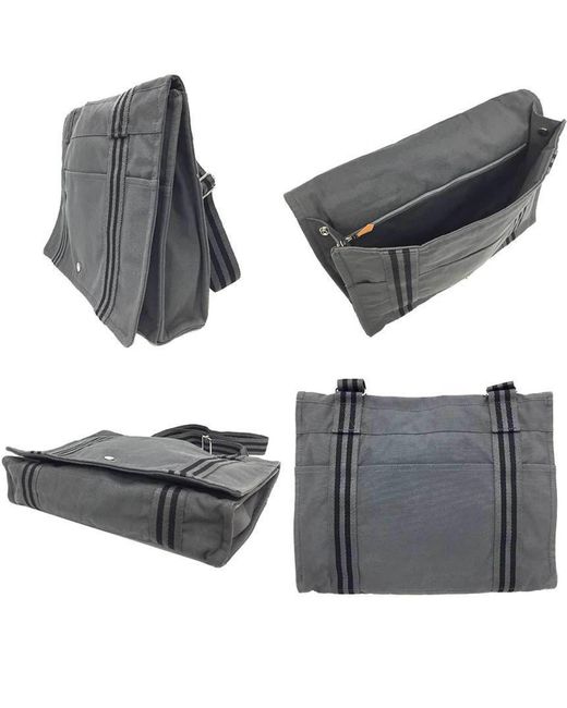 BoohooMAN Hermes Preloved Canvas Messenger Bag Gray Unisex - Grey Shoulder Bags for men
