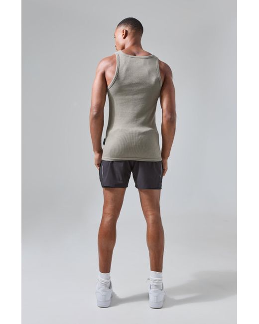 BoohooMAN Gray Active Gym Muscle Fit Ribbed Tank for men
