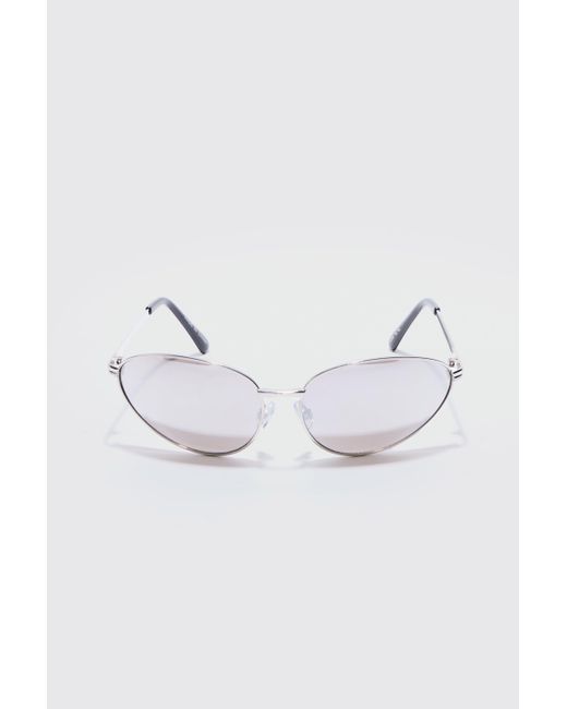 BoohooMAN Angled Metal Sunglasses With Silver Lens In Silver in White für Herren