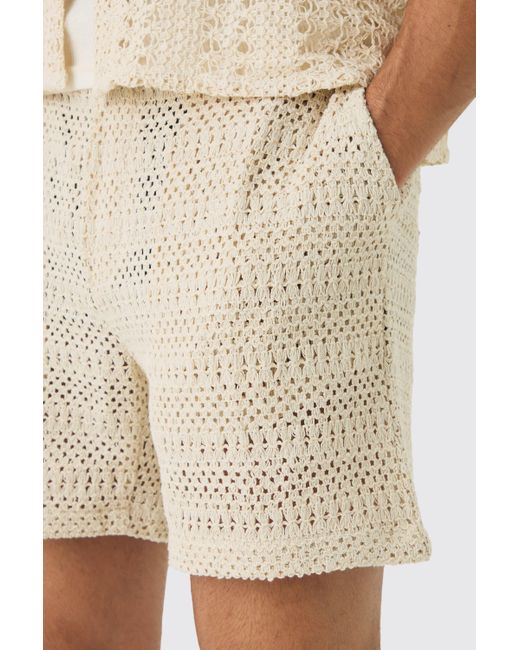 BoohooMAN White Elasticated Waist Crochet Bermuda Shorts for men