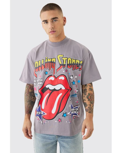BoohooMAN Red Oversized Rolling Stones Large Scale License T-shirt for men