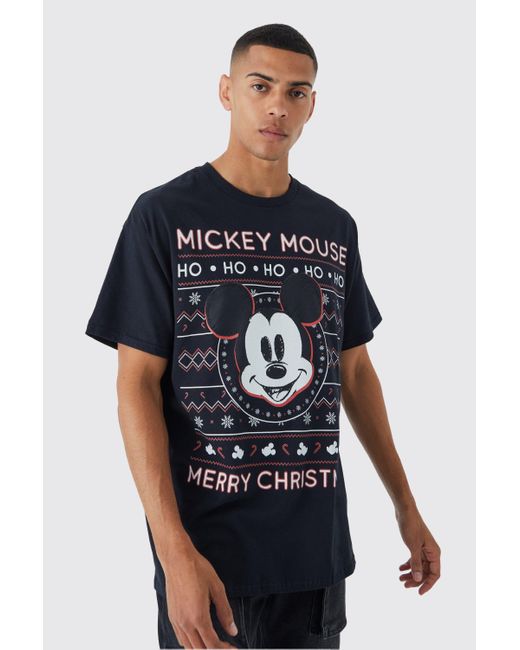 BoohooMAN Blue Oversized Christmas Mickey Mouse Disney License T-shirt for men