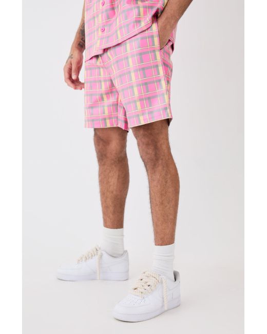 BoohooMAN Pink Elastic Waist Flannel Pu Relaxed Short for men