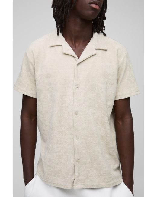 BoohooMAN Natural Regular Fit Towelling Revere Shirt for men