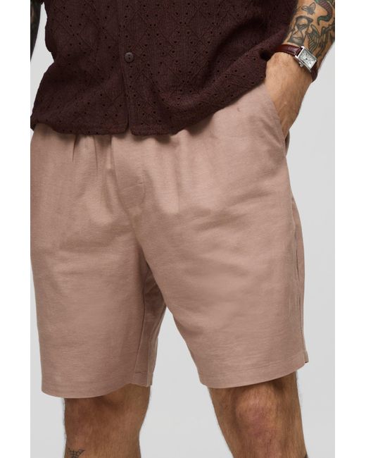 Pantalón Corto De Mezcla De Lino Ajustado Con Cintura Elástica Boohoo de color Black