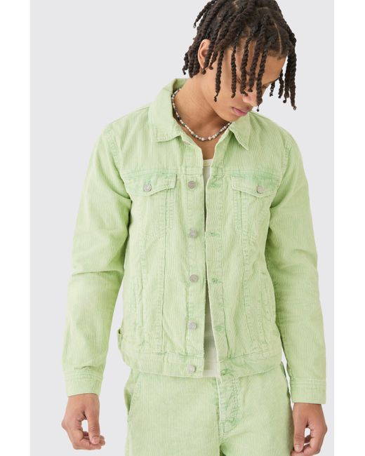 BoohooMAN Green Boxy Cord Jacket In Sage for men