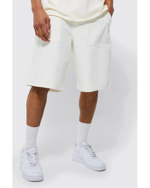 Boohoo Parachute Fit Denim Shorts in White for Men | Lyst