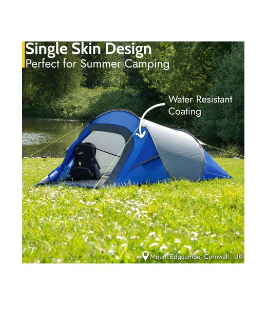 BoohooMAN Blue Trail Outdoor Leisure 2 Man Pop Up Tent Lightweight Portable Camping Festival Shelter Single Skin Trail for men