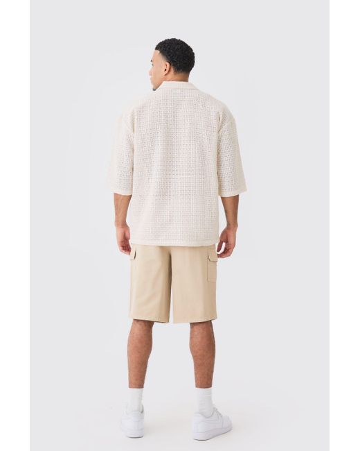 BoohooMAN Relaxed Fit Longer Length Cargo Shorts in Natural für Herren