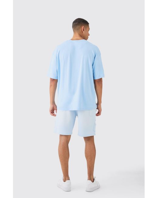 BoohooMAN Blue Premium Oversized Super Clean Interlock T-shirt for men