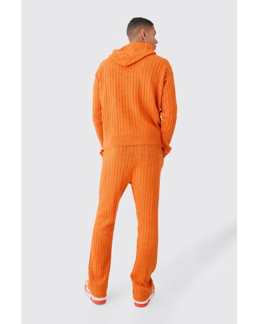 BoohooMAN Orange Slim Flare Brushed Cable Knit Joggers for men