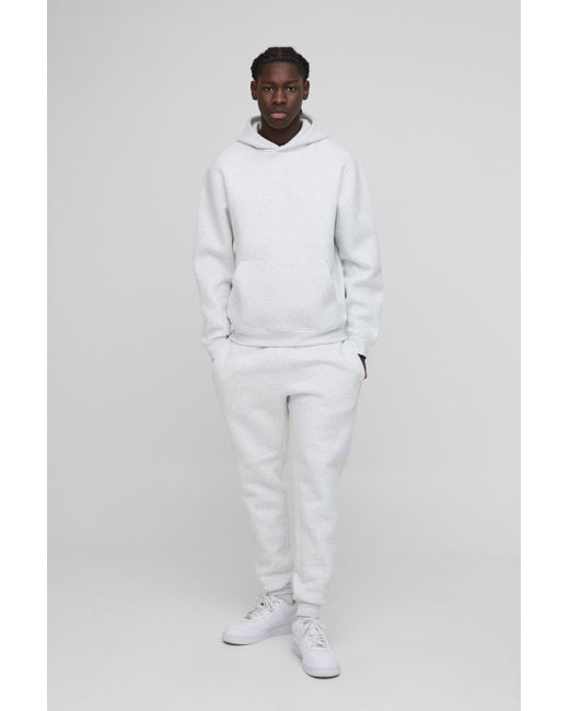 Boohoo Gray Regular Fit 330Gsm Bm Signature Hooded Tracksuit