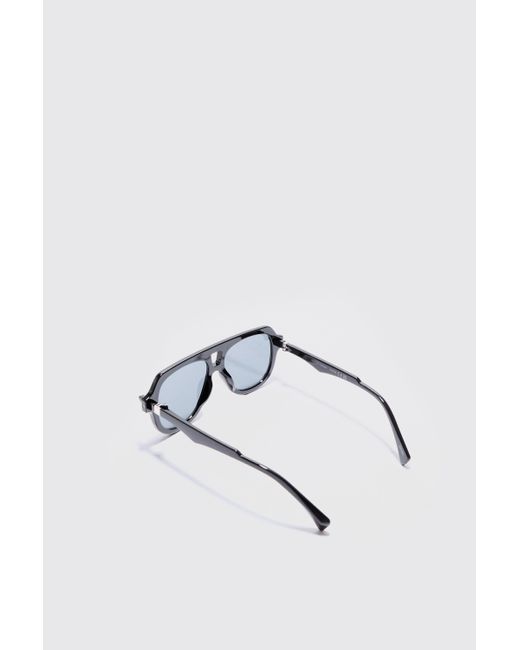 BoohooMAN White Plastic Aviator Sunglasses In Black for men