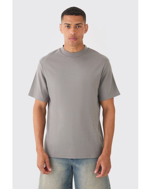 BoohooMAN Gray Extended Neck Core Super Heavy Premium T-shirt for men