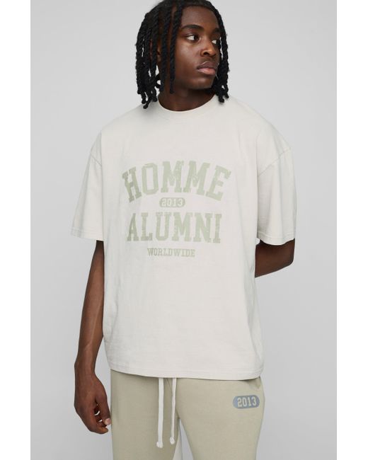 BoohooMAN White Oversized Homme T-shirt & Gusset Jogger Long Set for men