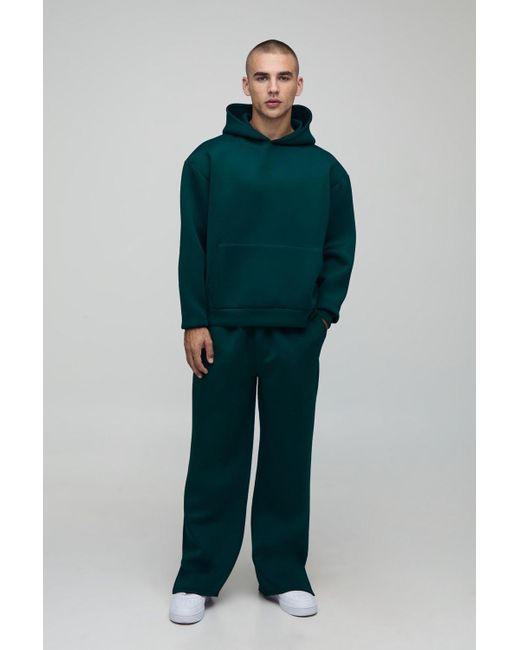 BoohooMAN Green Oversized Boxy Bonded Scuba Hooded Split Hem Tracksuit for men