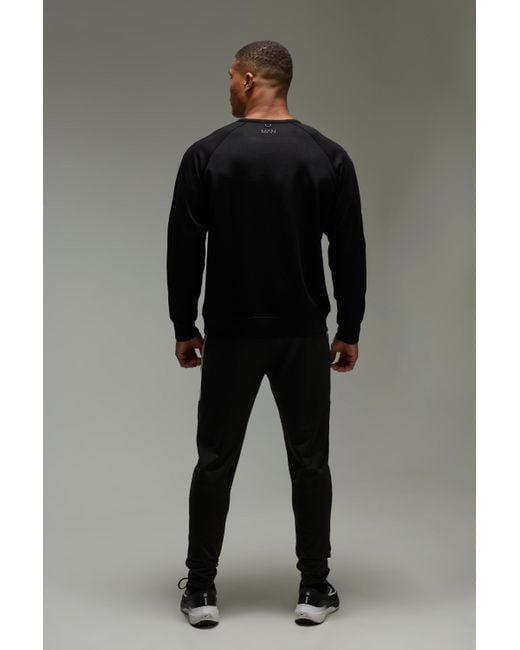 BoohooMAN Black Active Interlock Regular Fit Luxe Sweatshirt for men
