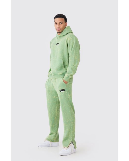 BoohooMAN Green Man Washed Hooded Tracksuit for men