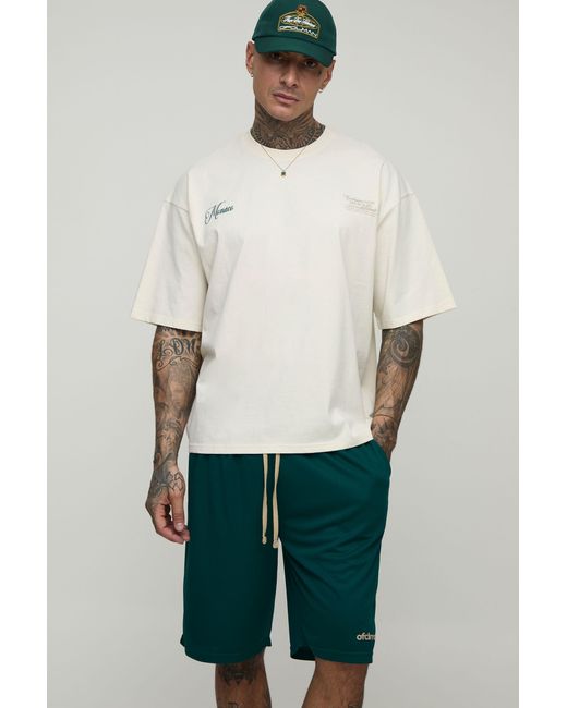 BoohooMAN Green Tall Oversized Boxy Puff Printed T-Shirt & Shorts Set for men