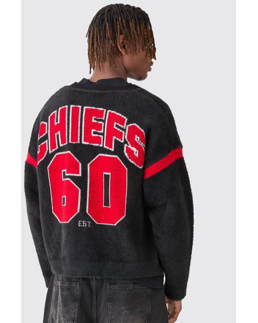 BoohooMAN Red Nfl Chiefs Boxy Oversized Fluffy License Cardigan for men