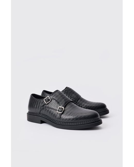 Boohoo Woven Pu Monk Strap Loafer In Black