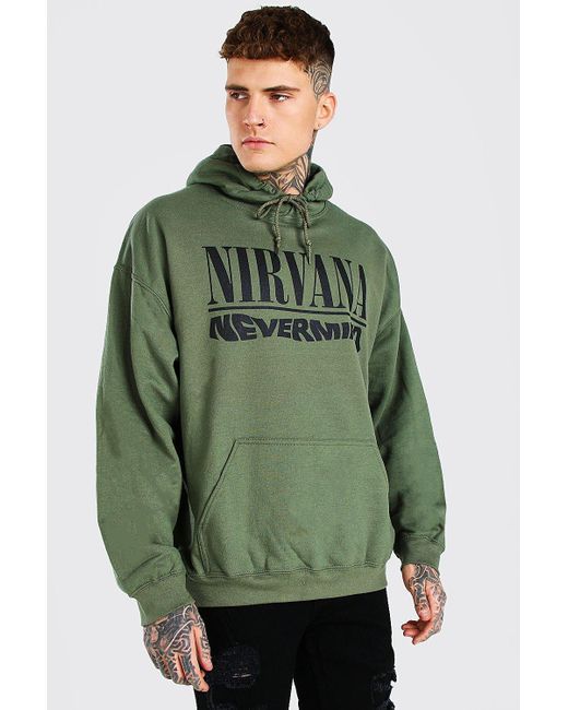 BoohooMAN Oversized Nirvana Nevermind License Hoodie in Green for Men ...