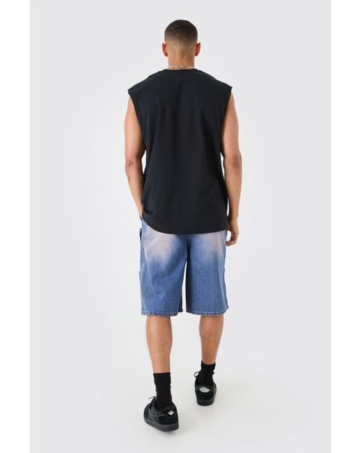 BoohooMAN Black Oversized Large Scale Easy E License Tank for men