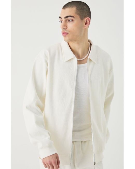 BoohooMAN White Oversized Heavyweight Ribbed Jacket for men