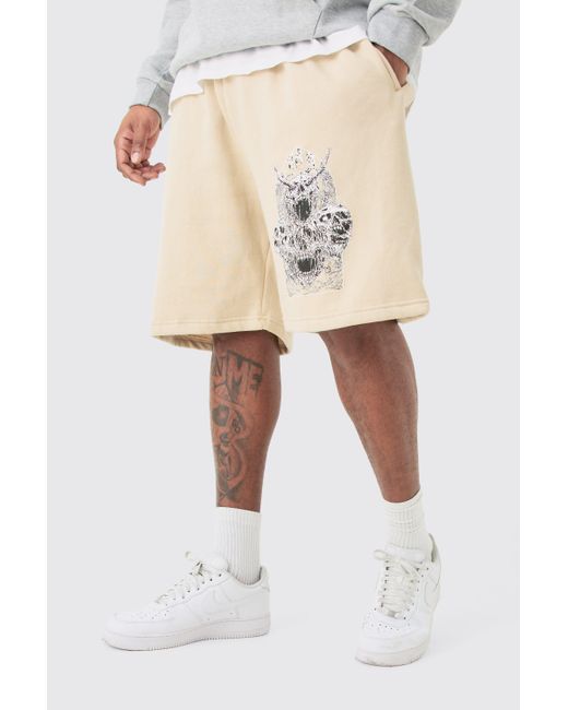 Plus Oversized Fit Gothic Print Jersey Shorts Boohoo de color Natural