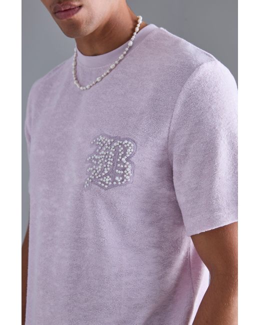 BoohooMAN Regular Fit Towelling Applique T-shirt And Short Set in Purple für Herren