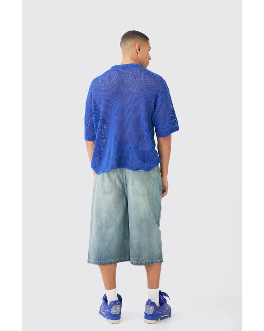 BoohooMAN Blue Oversized Open Stitch T-shirt In Cobalt for men