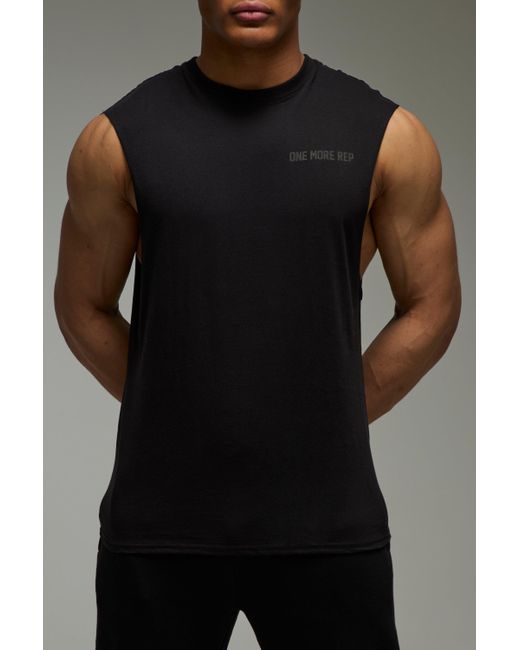 BoohooMAN Man Active vesttop mit One More Rep Print in Black für Herren