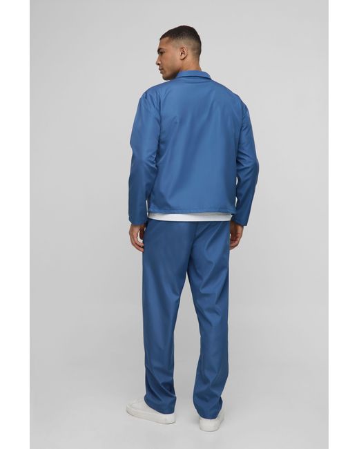 BoohooMAN Blue Regular Fit Zip Through Collared Jacket Set for men