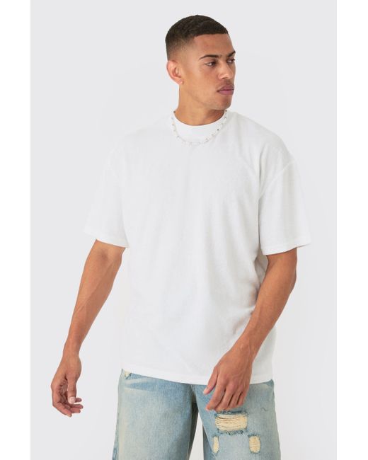 Oversized Extended Neck Towelling T-Shirt Boohoo de color White