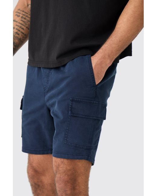 BoohooMAN Blue Skinny Fit Cargo Shorts for men