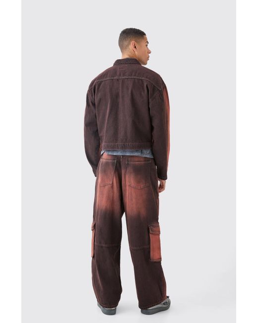 BoohooMAN Brown Overdyed Parachute Cargo Jeans for men