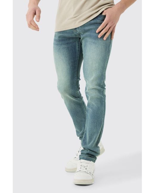 Boohoo Skinny Stretch Stacked Jean In Antique Blue