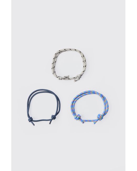 BoohooMAN 3 Pack Rope Adjustable Bracelets In Multi in Blue für Herren