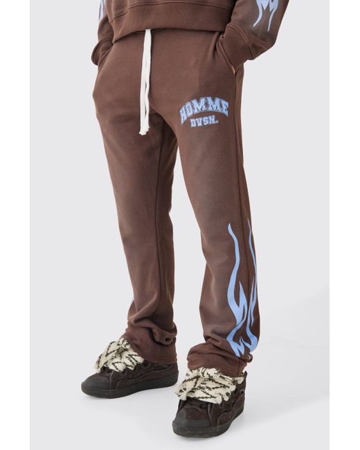Slim Flared Stacked Spray Wash Homme Joggers Boohoo de color Brown