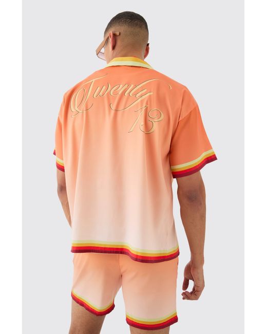 BoohooMAN Orange Boxy Satin Ombre Short Sleeve Shirt & Short Set for men