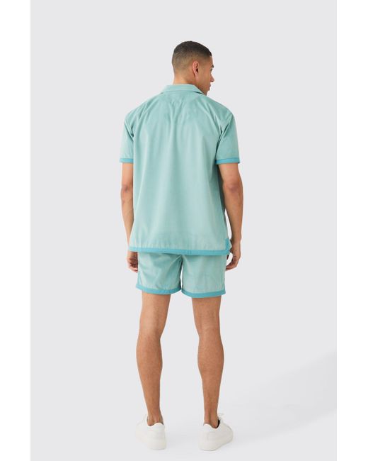 BoohooMAN Blue Suede Oversized Shirt And Short for men