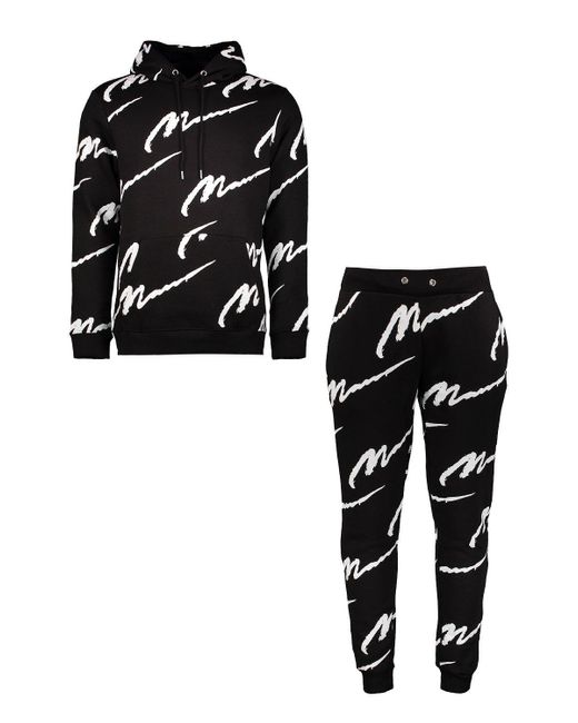 all over man printed hooded short tracksuit