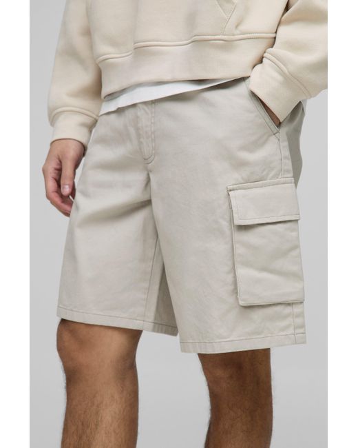 BoohooMAN Lockere Cargo Twill-Shorts in Natural für Herren