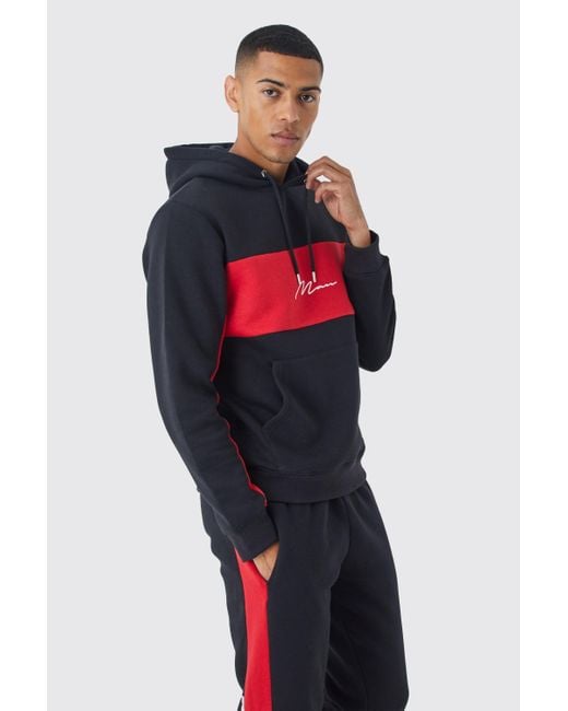 BoohooMAN Red Man Signature Slim Colour Block Hooded Tracksuit for men