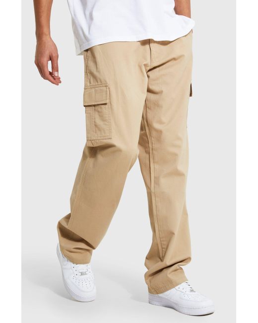 BoohooMAN Denim Tall Relaxed Fit Cargo Pants in Beige (Natural) for Men ...