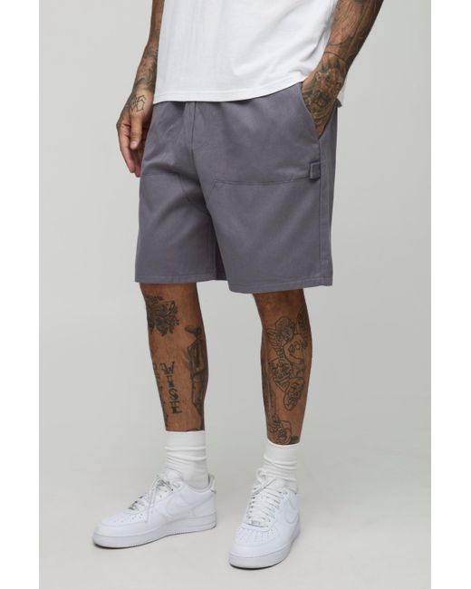BoohooMAN Gray Tall Elasticated Waist Relaxed Fit Carpenter Shorts for men
